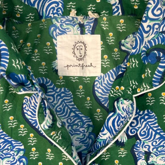 Printfresh Anthropologie Print Fresh Women Pajama Set Sz XL Jade Tiger Queen - Picture 3 of 16